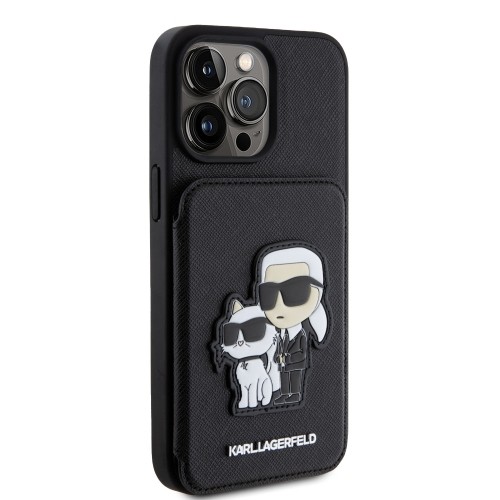 Karl Lagerfeld PU Saffiano Card Slot Stand Karl and Choupette Case for iPhone 15 Pro Max Black image 3