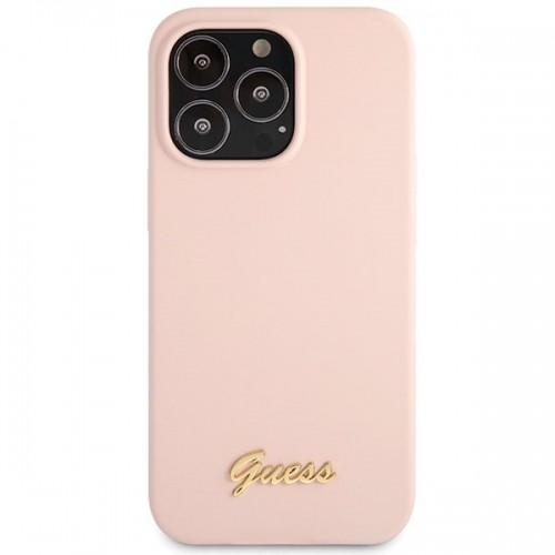 Guess GUHCP13XLSLMGLP iPhone 13 Pro Max 6.7" jasnoróżowy|light pink hardcase Silicone Script Gold Logo image 3