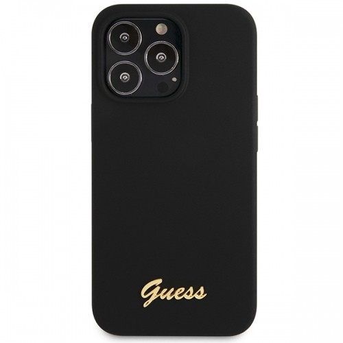 Guess GUHCP13XLSLMGBK iPhone 13 Pro Max 6.7" black|czarny hardcase Silicone Script Gold Logo image 3