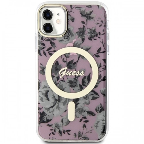 Guess PC|TPU Flowers IML MagSafe Compatible Case for iPhone 11 Pink image 3