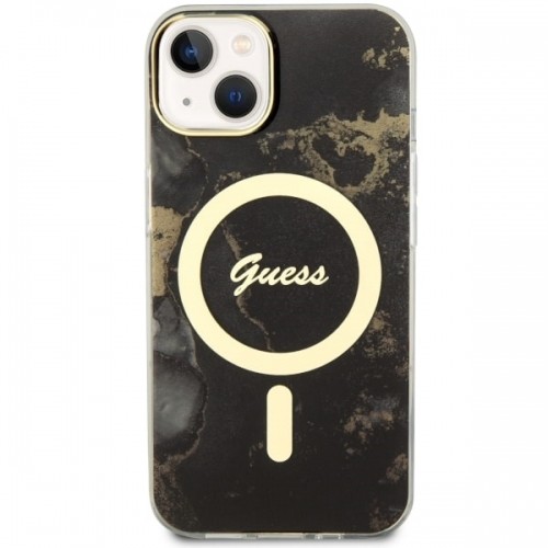 Guess GUHMP14SHTMRSK iPhone 14 6.1" czarny|black hardcase Golden Marble MagSafe image 3