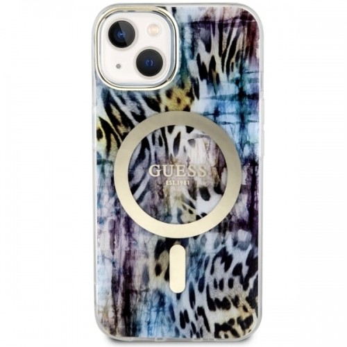 Guess GUHMP14SHLEOPWB iPhone 14 6.1" niebieski|blue hardcase Leopard MagSafe image 3