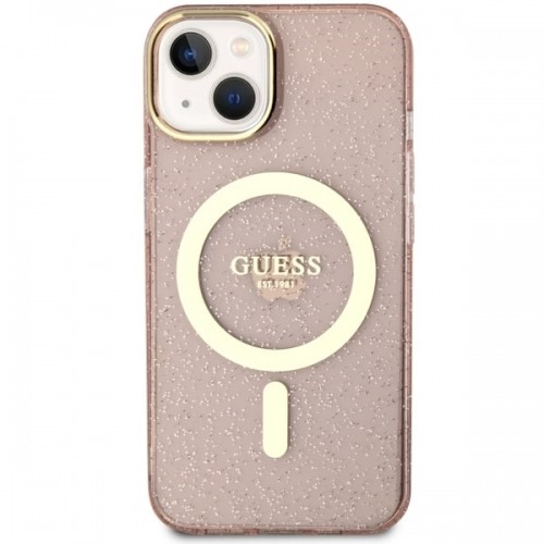 Guess GUHMP14SHCMCGP iPhone 14 6.1" różowy|pink hardcase Glitter Gold MagSafe image 3