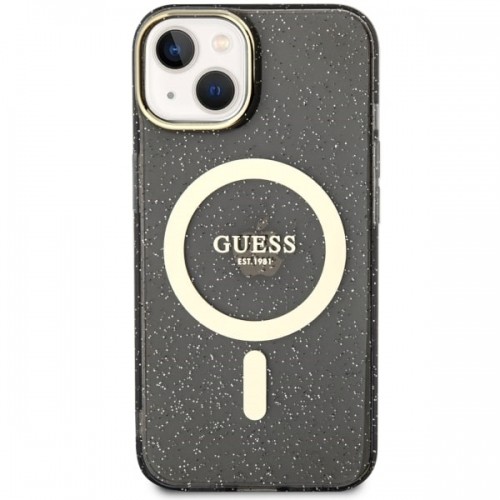 Guess GUHMP14SHCMCGK iPhone 14 6.1" czarny|black hardcase Glitter Gold MagSafe image 3