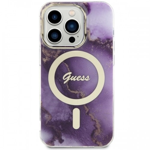Guess GUHMP14LHTMRSU iPhone 14 Pro 6.1" purpurowy|purple hardcase Golden Marble MagSafe image 3