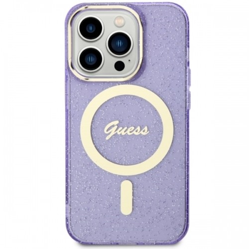 Guess GUHMP14LHCMCGU iPhone 14 Pro 6.1" purpurowy|purple hardcase Glitter Gold MagSafe image 3