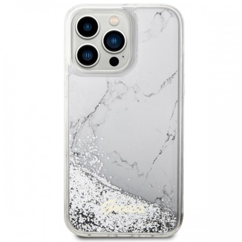 Guess GUHCP14XLCSGSGH iPhone 14 Pro Max 6.7" biały|white hardcase Liquid Glitter Marble image 3