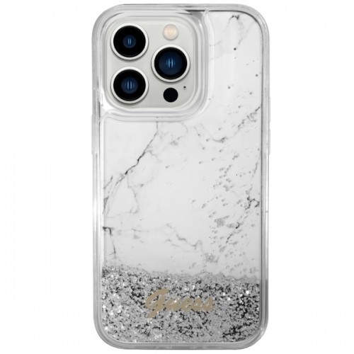 Guess GUHCP14LLCSGSGH iPhone 14 Pro 6.1" biały|white hardcase Liquid Glitter Marble image 3
