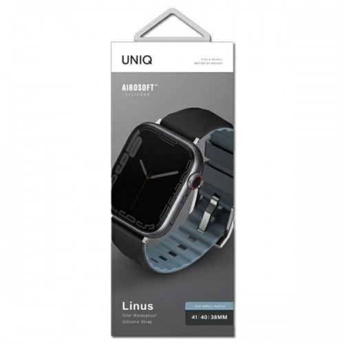 UNIQ pasek Linus Apple Watch Series 4|5|6|7|8|SE|SE2 38|40|41mm. Airosoft Silicone czarny|midnight black image 3