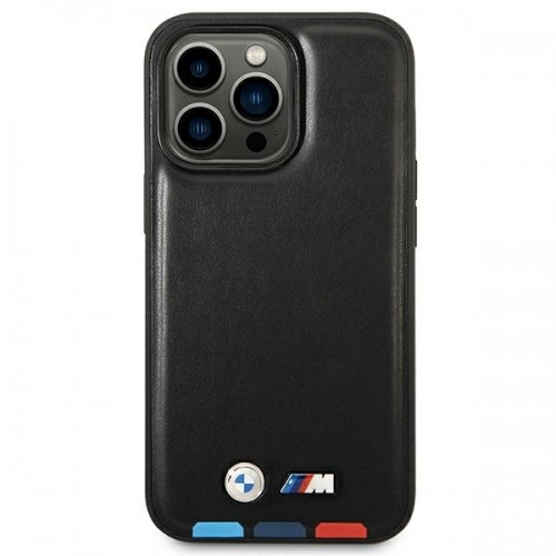 Etui BMW BMHMP14L22PTDK iPhone 14 Pro 6,1" czarny|black Leather Stamp Tricolor Magsafe image 3