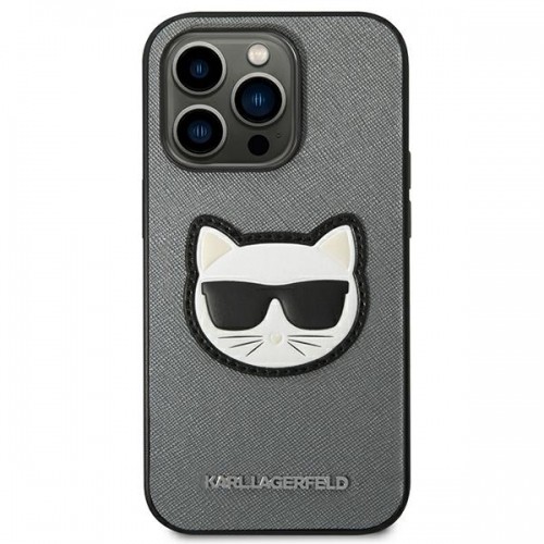 Karl Lagerfeld KLHCP14LSAPCHG iPhone 14 Pro 6,1" hardcase srebrny|silver Saffiano Choupette Head Patch image 3