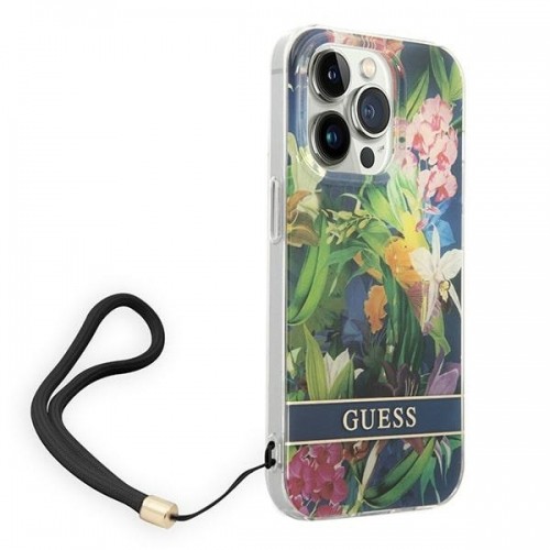 Guess GUOHCP14XHFLSB iPhone 14 Pro Max 6,7" niebieski|blue hardcase Flower Strap image 3