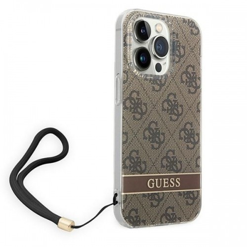 Guess GUOHCP14XH4STW iPhone 14 Pro Max 6,7" brązowy|brown hardcase 4G Print Strap image 3