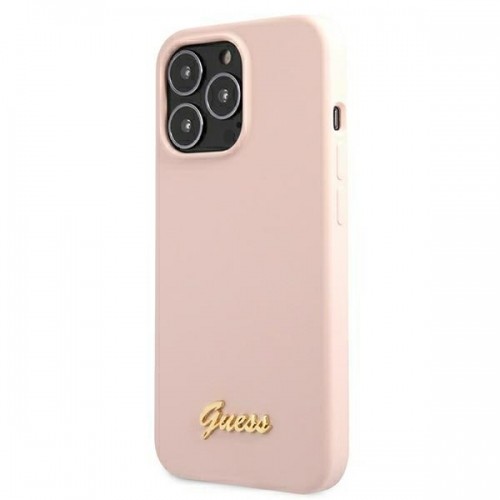 Guess GUHMP13XLSLMGLP iPhone 13 Pro Max 6,7" jasnoróżowy|light pink hardcase Silicone Script Gold Logo Magsafe image 3