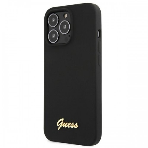 Guess GUHMP13LLSLMGBK iPhone 13 Pro | 13 6,1" black|czarny hardcase Silicone Script Gold Logo MagSafe image 3