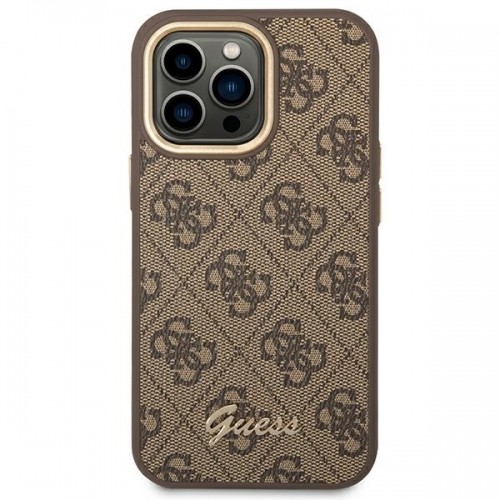 Guess GUHCP14XHG4SHW iPhone 14 Pro Max 6,7" brązowy|brown hard case 4G Vintage Gold Logo image 3