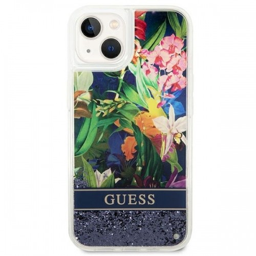 Guess GUHCP14SLFLSB iPhone 14 6,1" niebieski|blue hardcase Flower Liquid Glitter image 3