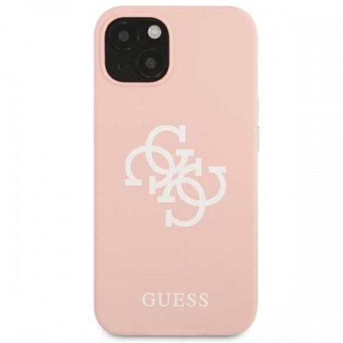 Guess GUHCP13SLS4GWPI iPhone 13 mini 5,4" różowy|pink hard case Silicone 4G Logo image 3