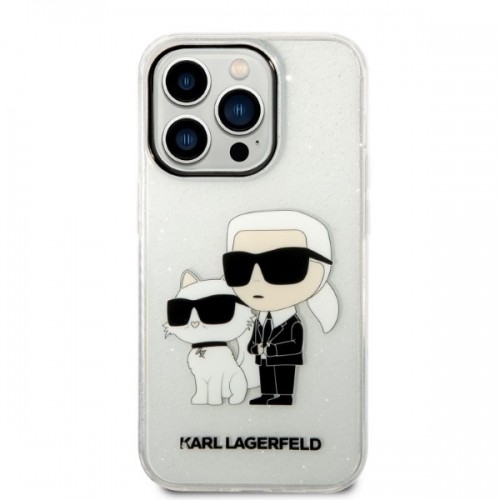 Karl Lagerfeld IML Glitter Karl and Choupette NFT Case for iPhone 14 Pro Transparent image 3