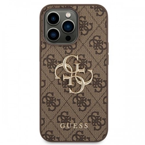 Guess PU 4G Metal Logo Case for iPhone 14 Pro Max Brown image 3