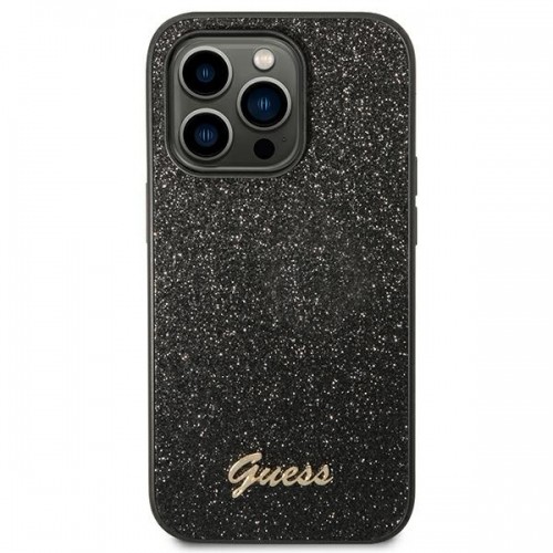 Guess PC|TPU Glitter Flakes Metal Logo Case for iPhone 14 Pro Max Black image 3