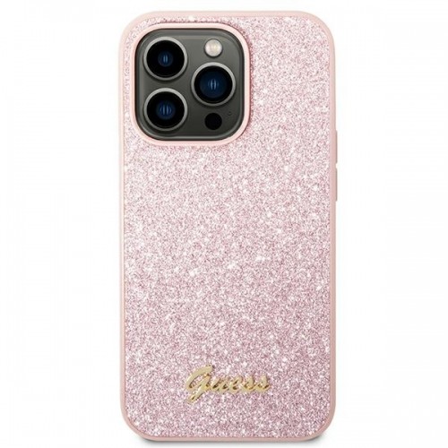 Guess PC|TPU Glitter Flakes Metal Logo Case for iPhone 14 Pro Pink image 3