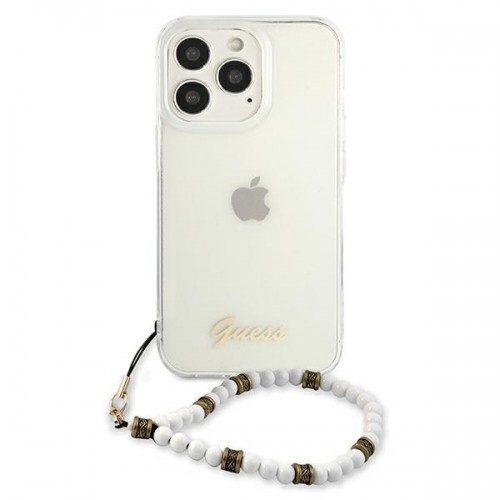 GUHCP13LKPSWH Guess PC Script and White Pearls Case for iPhone 13 Pro Transparent image 3