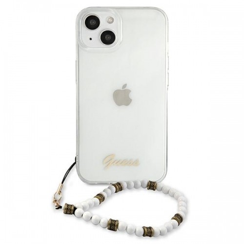 GUHCP13MKPSWH Guess PC Script and White Pearls Case for iPhone 13 Transparent image 3