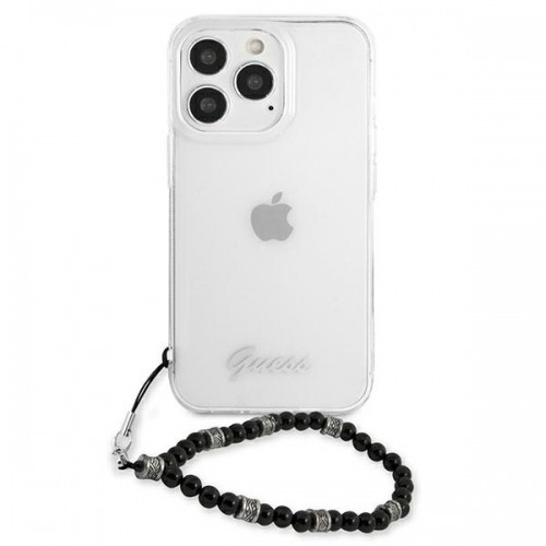 GUHCP13XKPSBK Guess PC Script and Black Pearls Case for iPhone 13 Pro Max Transparent image 3