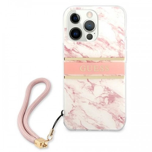GUHCP13XKMABPI Guess TPU Marble Stripe Case for iPhone 13 Max Pink image 3
