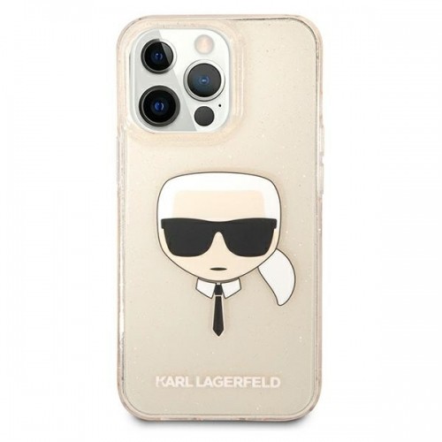 KLHCP13LKHTUGLGO Karl Lagerfeld TPU Full Glitter Karl Head Case for iPhone 13 Pro Gold image 3