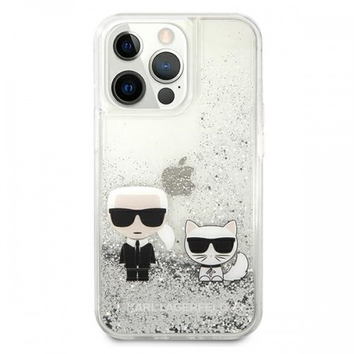 KLHCP13XGKCS Karl Lagerfeld Liquid Glitter Karl and Choupette Case for iPhone 13 Pro Max Silver image 3