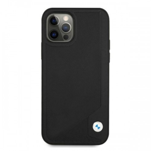 BMHCP12MRCDPK BMW Signature Leather Debossed Stripes Case for iPhone 12|12 Pro 6.1 Black image 3