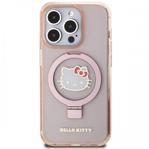 Hello Kitty HKHMP15LHRSGEP iPhone 15 Pro 6.1" różowy|pink hardcase Ring Stand Glitter Electrop Logo MagSafe image 3