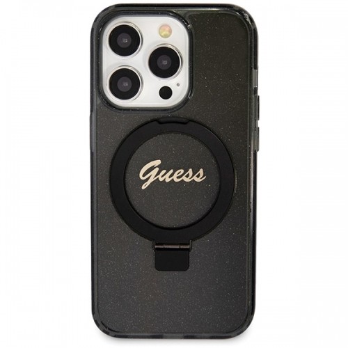 Guess GUHMP14LHRSGSK iPhone 14 Pro 6.1" czarny|black hardcase Ring Stand Script Glitter MagSafe image 3