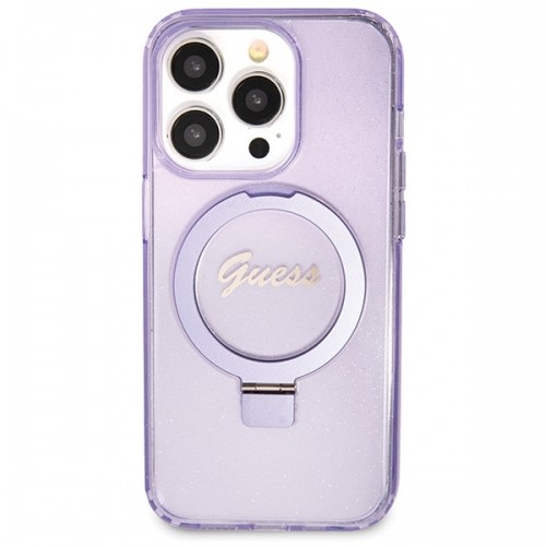 Guess GUHMP13XHRSGSU iPhone 13 Pro Max 6.1" fioletowy|purple hardcase Ring Stand Script Glitter MagSafe image 3