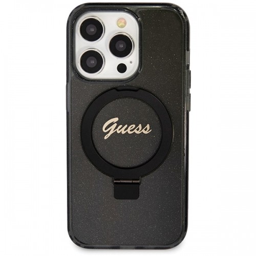 Guess GUHMP13XHRSGSK iPhone 13 Pro Max 6.7" czarny|black hardcase Ring Stand Script Glitter MagSafe image 3