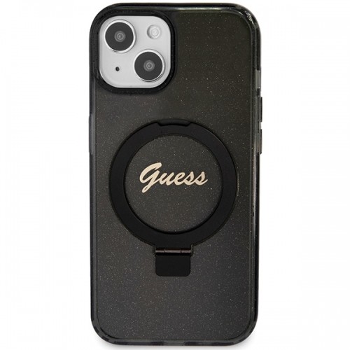 Guess GUHMP13MHRSGSK iPhone 13 | 14 | 15 6.1" czarny|black hardcase Ring Stand Script Glitter MagSafe image 3