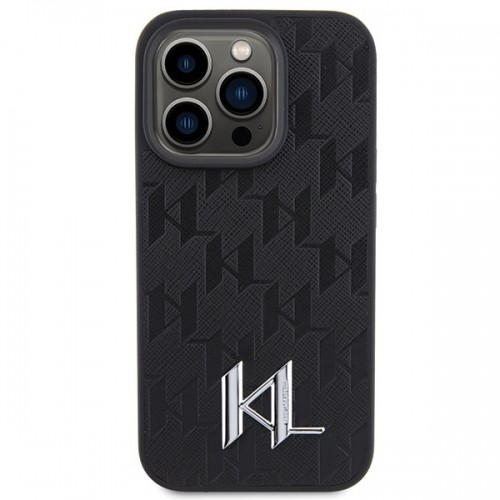 Karl Lagerfeld KLHCP15XPKLPKLK iPhone 15 Pro Max 6.7" czarny|black hardcase Leather Monogram Hot Stamp Metal Logo image 3