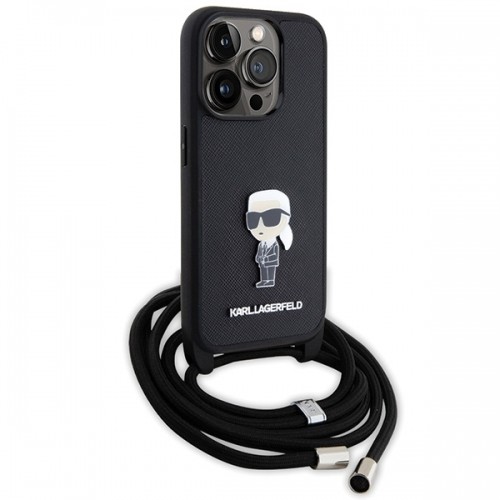 Karl Lagerfeld KLHCP15LSASKNPSK iPhone 15 Pro 6.1" hardcase czarny|black Crossbody Saffiano Monogram Metal Pin Karl & Choupette image 3