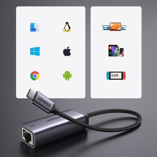 Ugreen external USB Type C network adapter - RJ45 1Gbps (1000Mbps) gray (40322 CM483) image 3