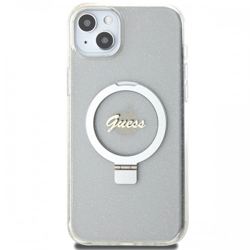 Guess IML Ring Stand Glitter MagSafe Case for iPhone 15 Plus Transparent image 3
