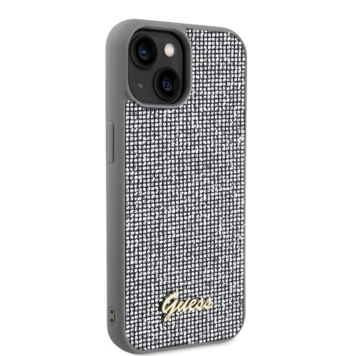 Guess PU Square Mirror Script Logo Case for iPhone 15 Silver image 3