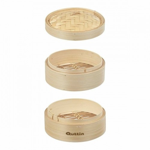 Food Steamer Quttin 2 levels Bamboo 20 x 15 cm (12 Units) (19-17 x 15.5 cm) image 3