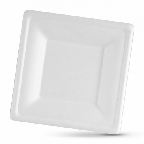 Plate set Algon Disposable White Sugar Cane Squared 26 cm (8 Units) image 3