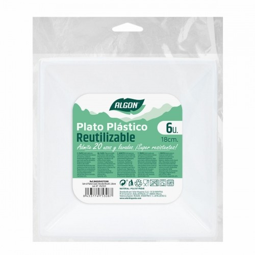 Set of reusable plates Algon Squared White Plastic 18 x 18 x 4 cm (36 Units) image 3