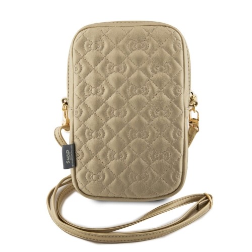 Hello Kitty PU Leather Quilted Pattern Kitty Head Logo Phone Bag Gold image 3