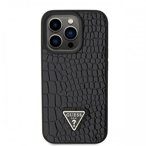 Guess GUHCP15LPCRTHCK iPhone 15 Pro 6.1" czarny|black hardcase Croco Triangle Metal Logo image 3