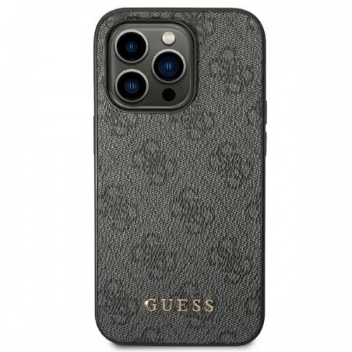 Guess GUHCP14LG4GFGR iPhone 14 Pro 6,1" szary|grey hard case 4G Metal Gold Logo image 3