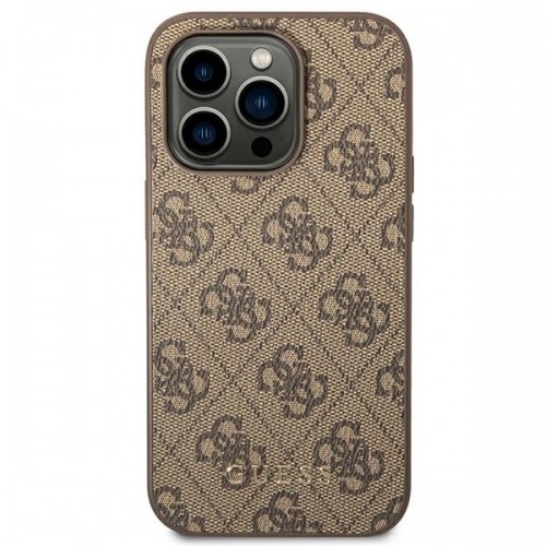 Guess GUHCP14LG4GFBR iPhone 14 Pro 6,1" brązowy|brown hard case 4G Metal Gold Logo image 3